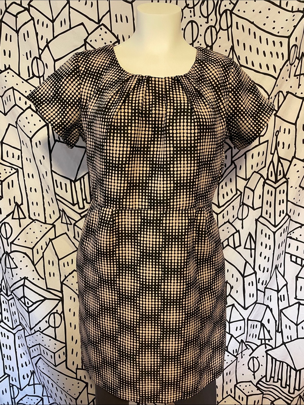 Shelby & Palmer Black and Cream Polka-Print Midi Shift Dress